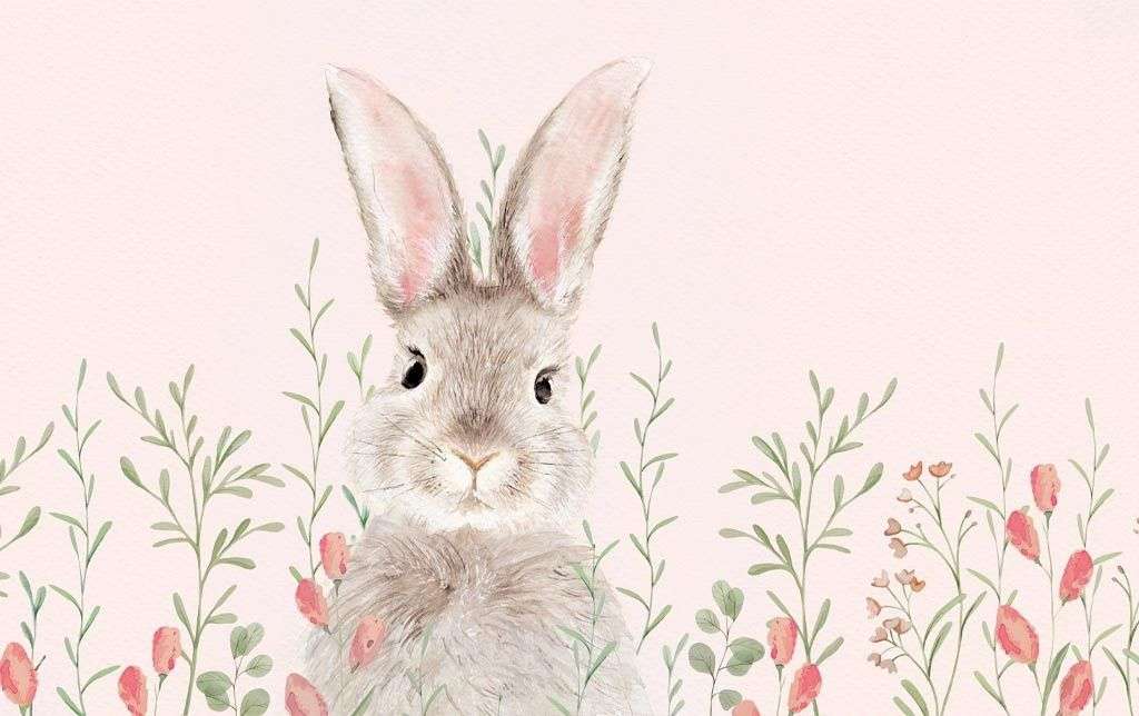 Фотообои в интерьере зайка нежный в цветах  14-794 фото