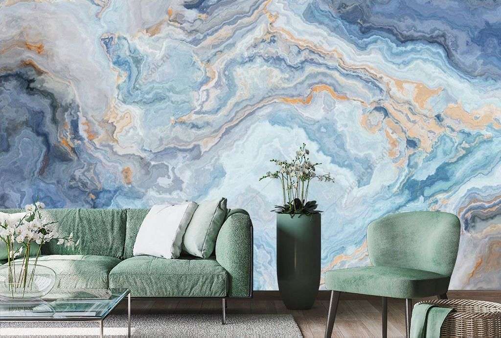 Фотообои в интерьере сине-голубой мрамор  9-1454 фото