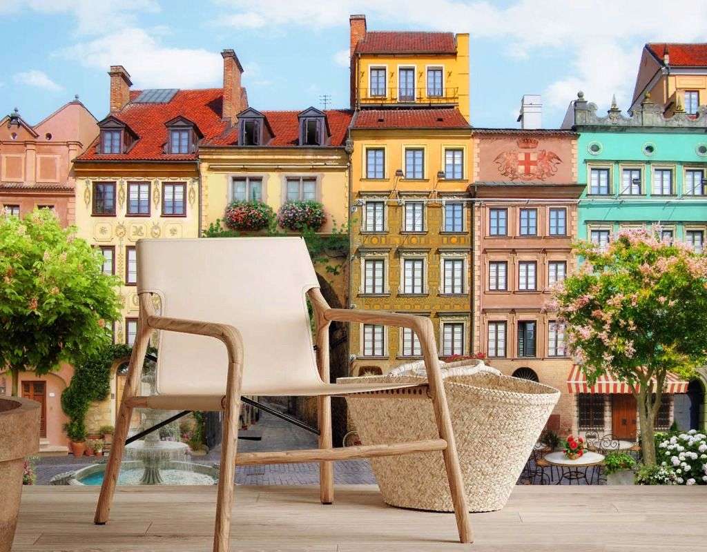 Фотообои в интерьере площадь с фонтаном  19-0064 фото