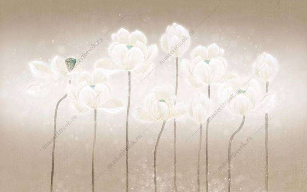 Фотообои в интерьере белые тюльпаны  15-903 фото