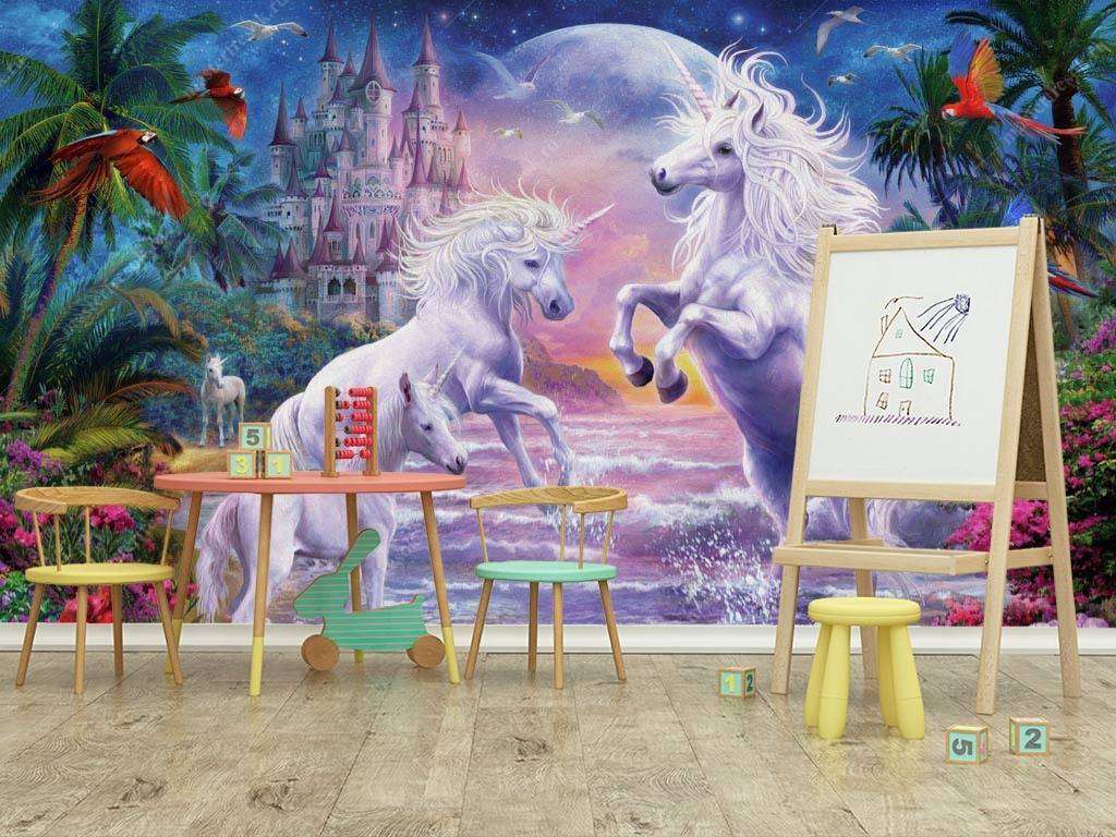 Фотообои в интерьере единороги у моря  8-319 фото