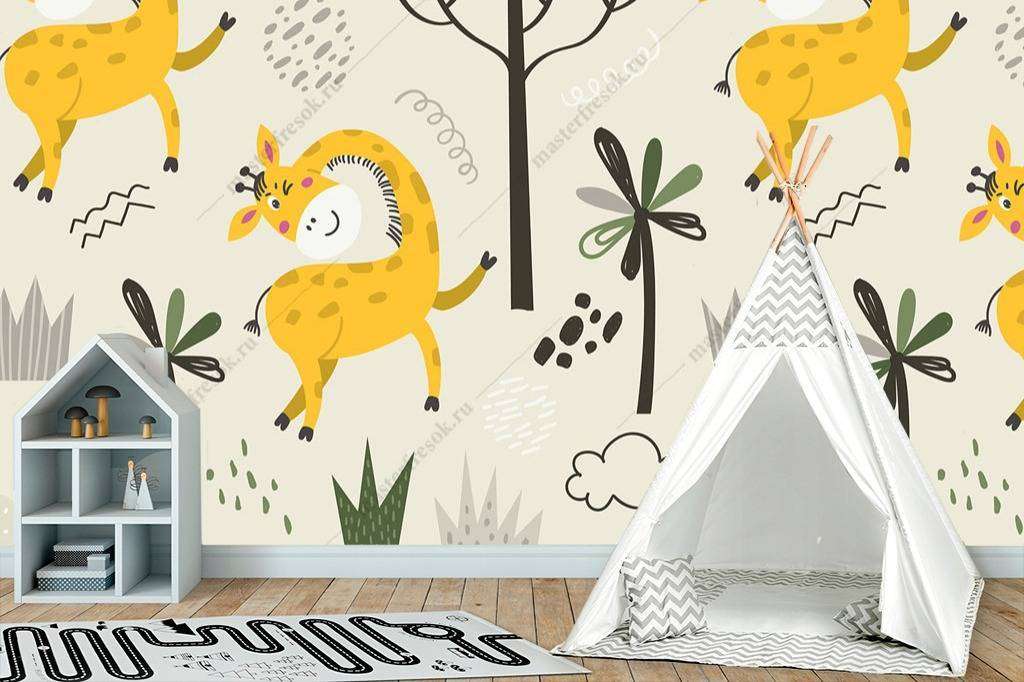 Фотообои в интерьере жирафы в лесу  12-747 фото