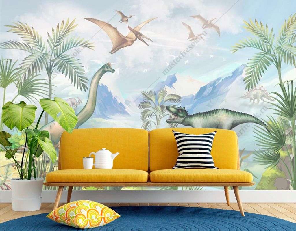 Фотообои в интерьере мир динозавров  13-555 фото