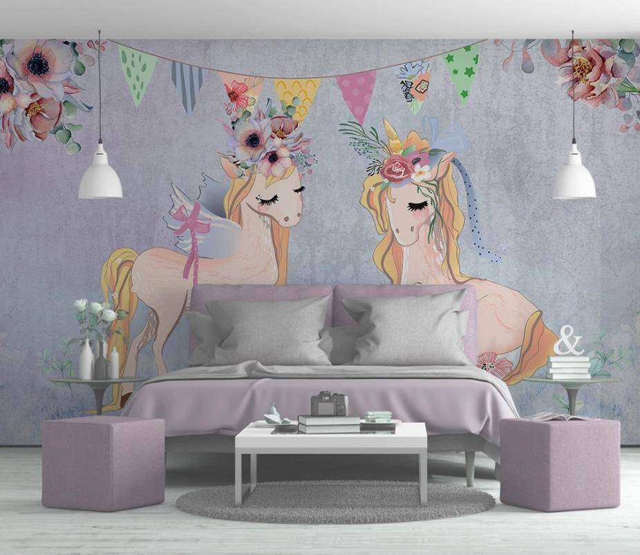 Фотообои в интерьере два единорога  15-338 фото
