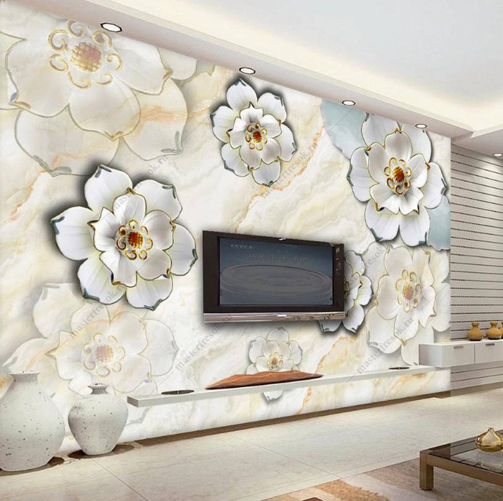 Фотообои Цветы 3д с позолотой  16-184