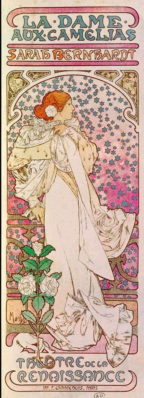 Фотообои в интерьере альфонс мариа муха - дама с камелиями  8-222 фото