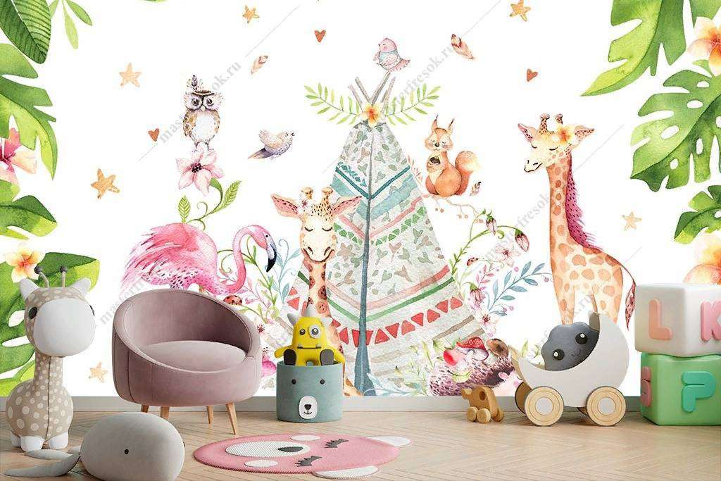 Фотообои в интерьере милые зверята  14-064 фото