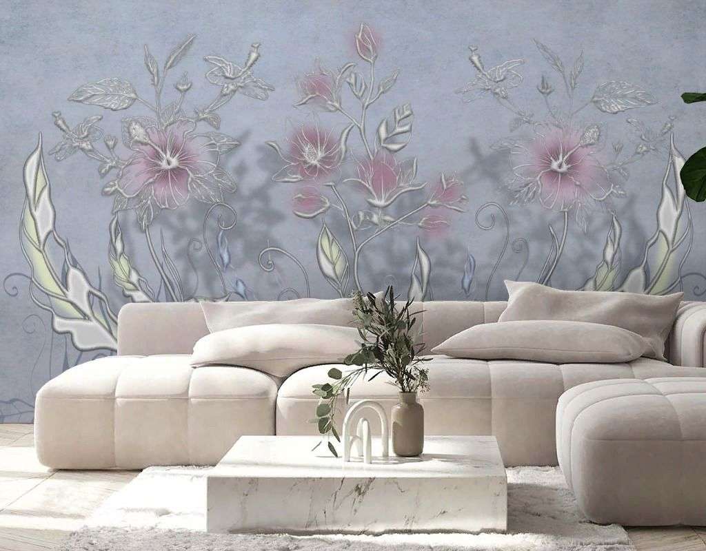 Фотообои в интерьере объемный рисунок цветы  13-746 фото