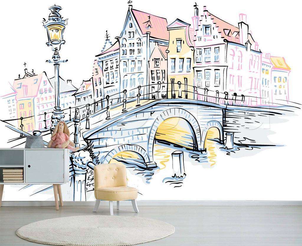 Фотообои в интерьере набережная графика  12-496 фото