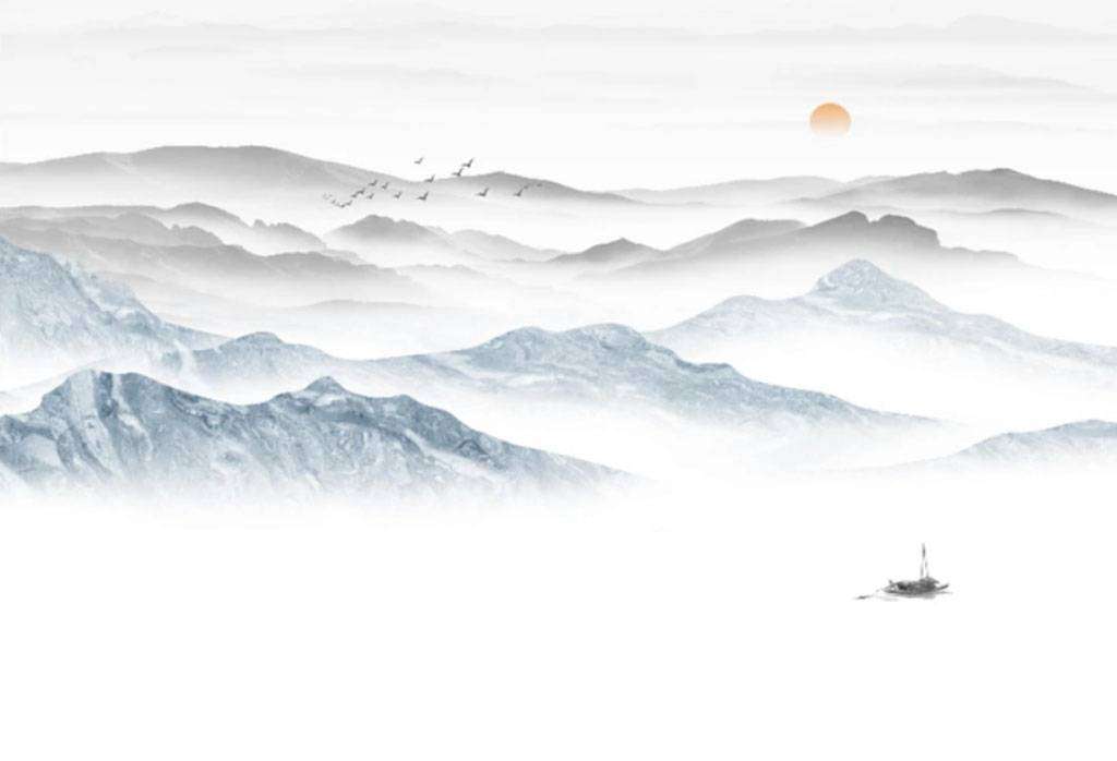 Фотообои в интерьере серо-голубые горы  15-660 фото