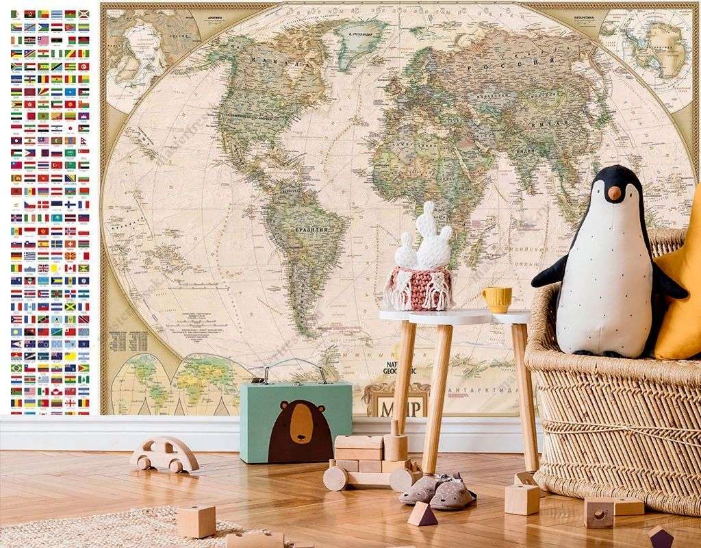 Фотообои в интерьере географическая карта  14-393 фото