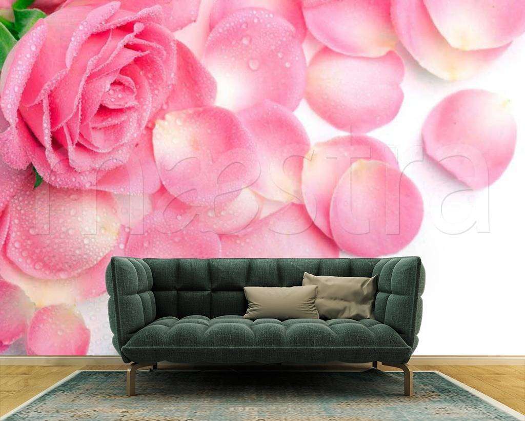 Фотообои Розовые розы с лепестками  4-025