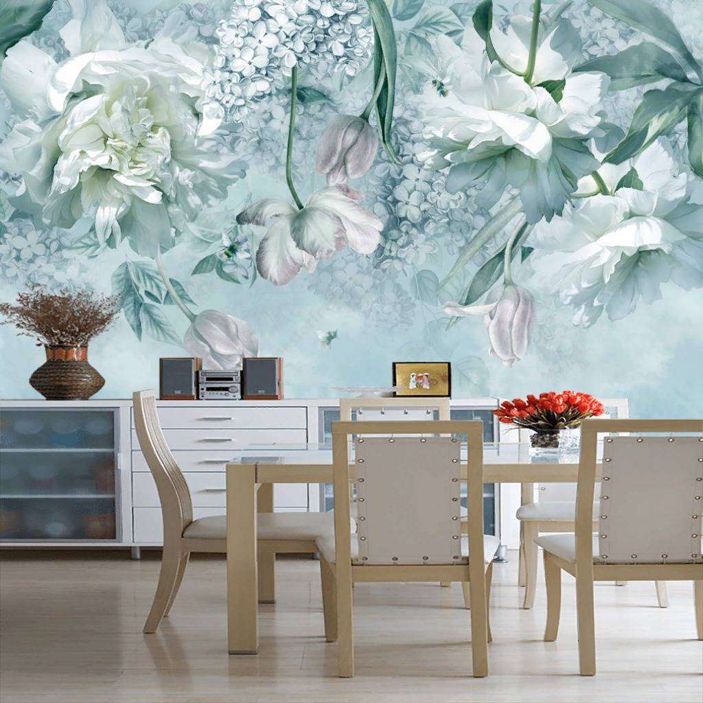 Фотообои в интерьере пионы и тюльпаны  13-195 фото