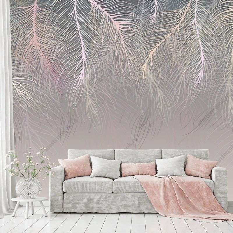 Фотообои в интерьере пушистые листья разноцветные  9-1857 фото