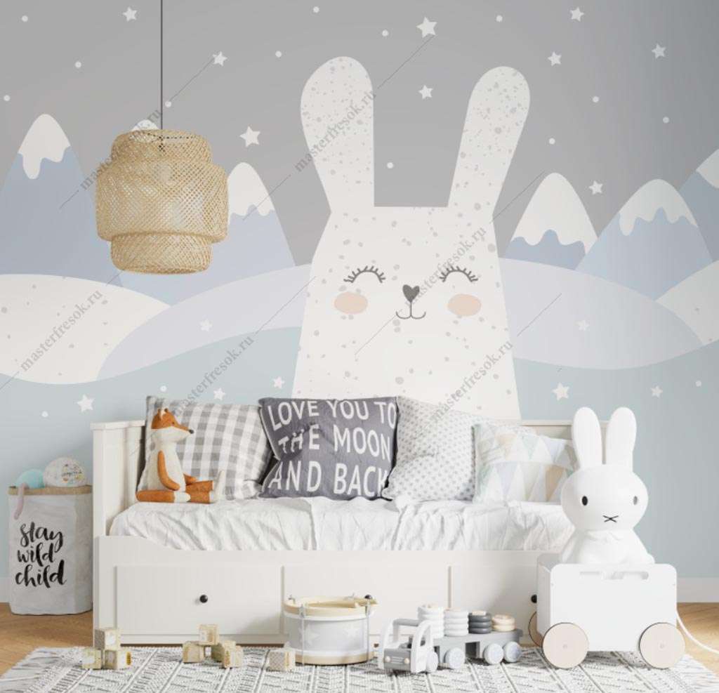 Фотообои в интерьере зайка в зимнем лесу  12-1429 фото