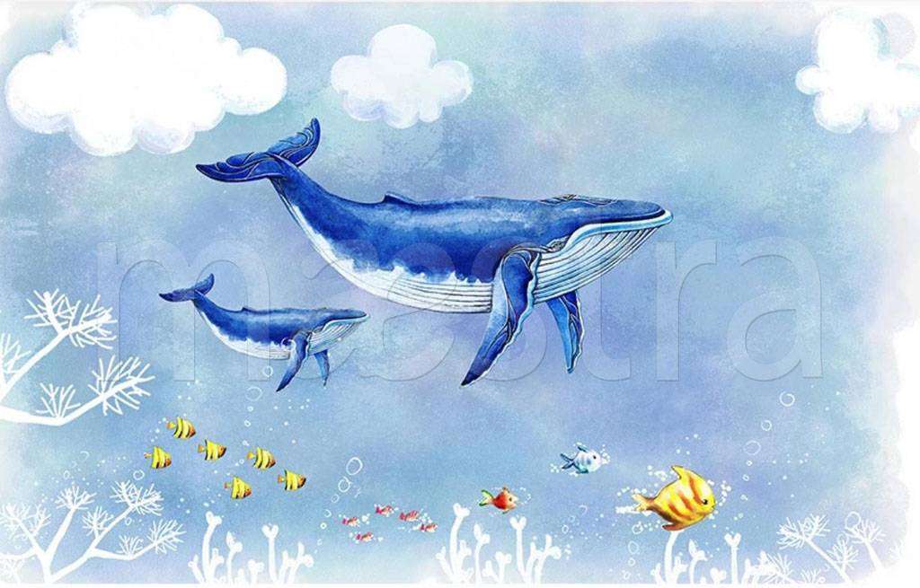 Фотообои в интерьере киты в облаках  15-056 фото