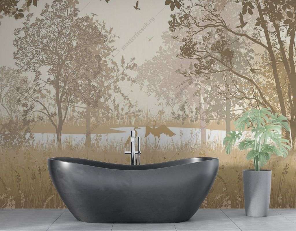 Фотообои в интерьере лес в бежевых оттенках  9-1633 фото