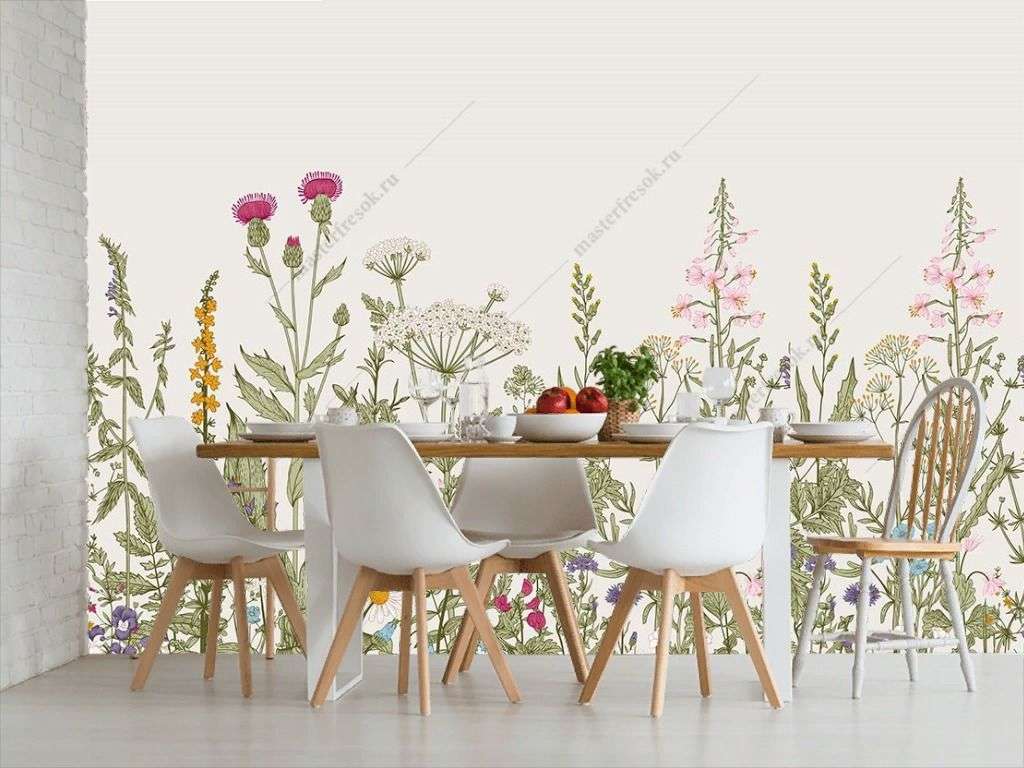 Фотообои в интерьере в кухню полевые цветы  9-1863 фото