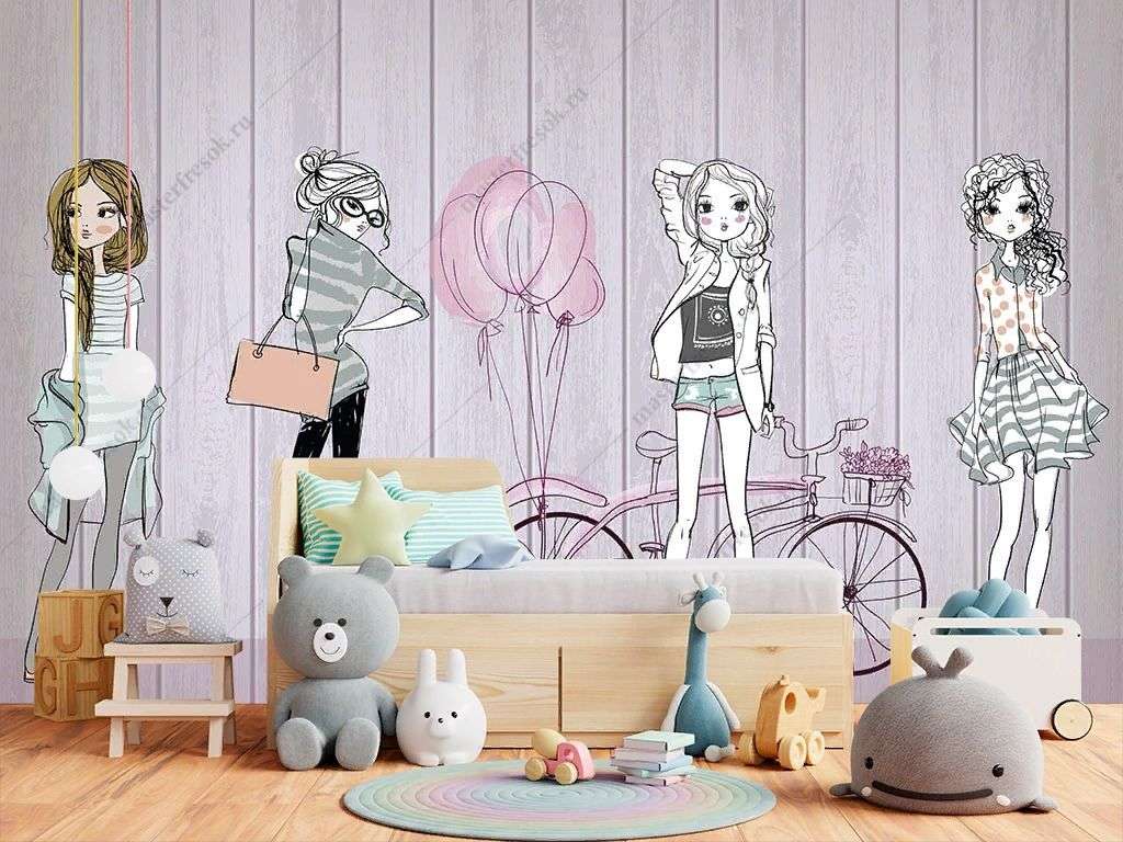 Фотообои в интерьере девочки на розовом фоне  14-362 фото