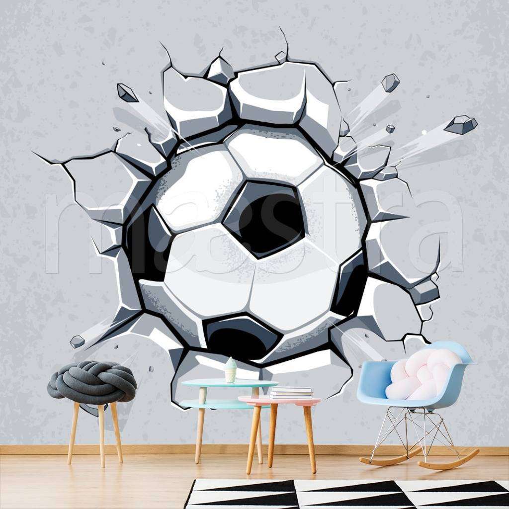 Фотообои в интерьере футбольный мяч пробил стену  12-519 фото