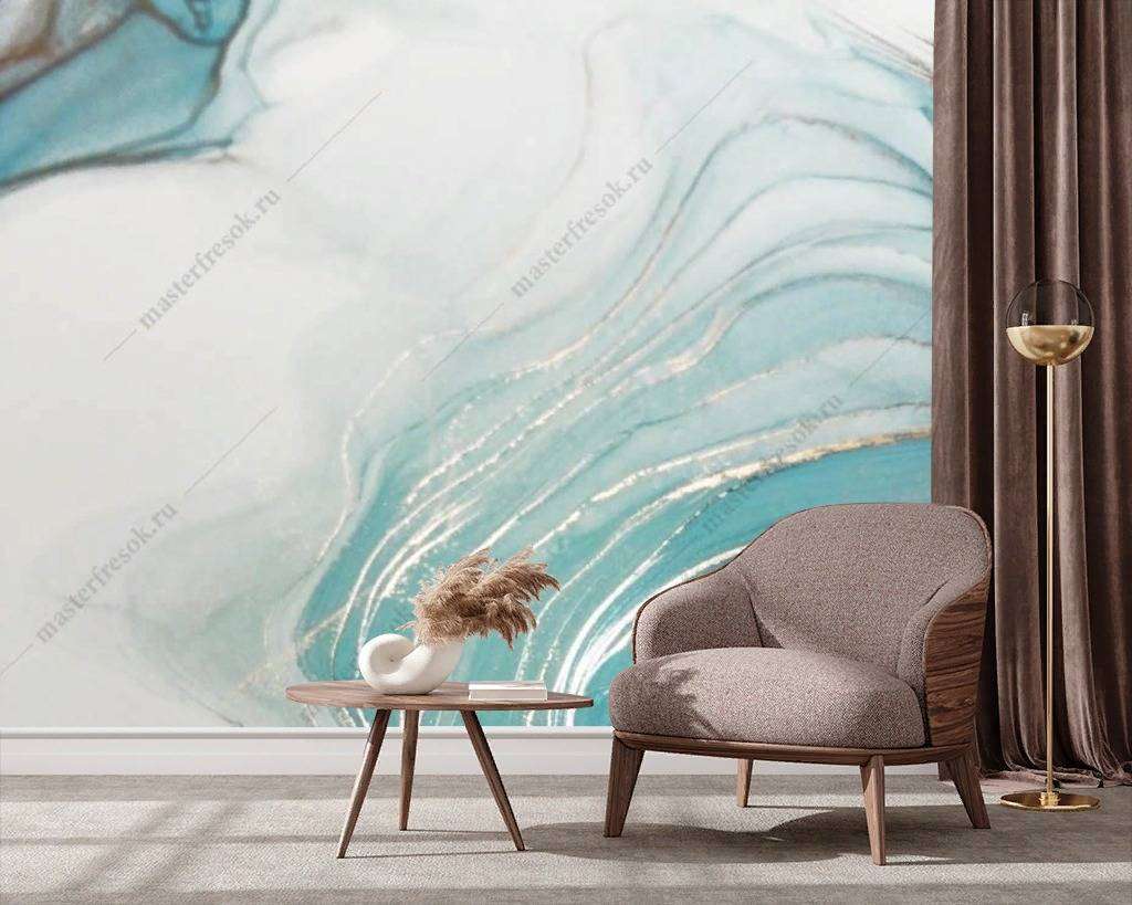 Фотообои в интерьере бело-голубой мрамор  9-1103 фото