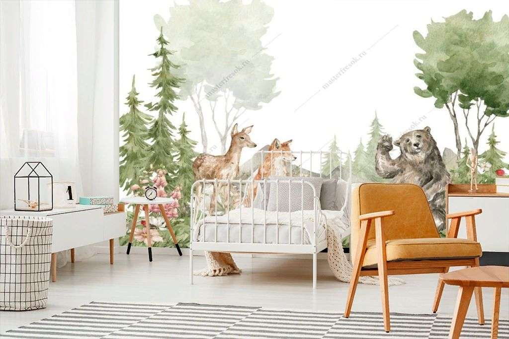 Фотообои в интерьере лесные животные  14-592 фото
