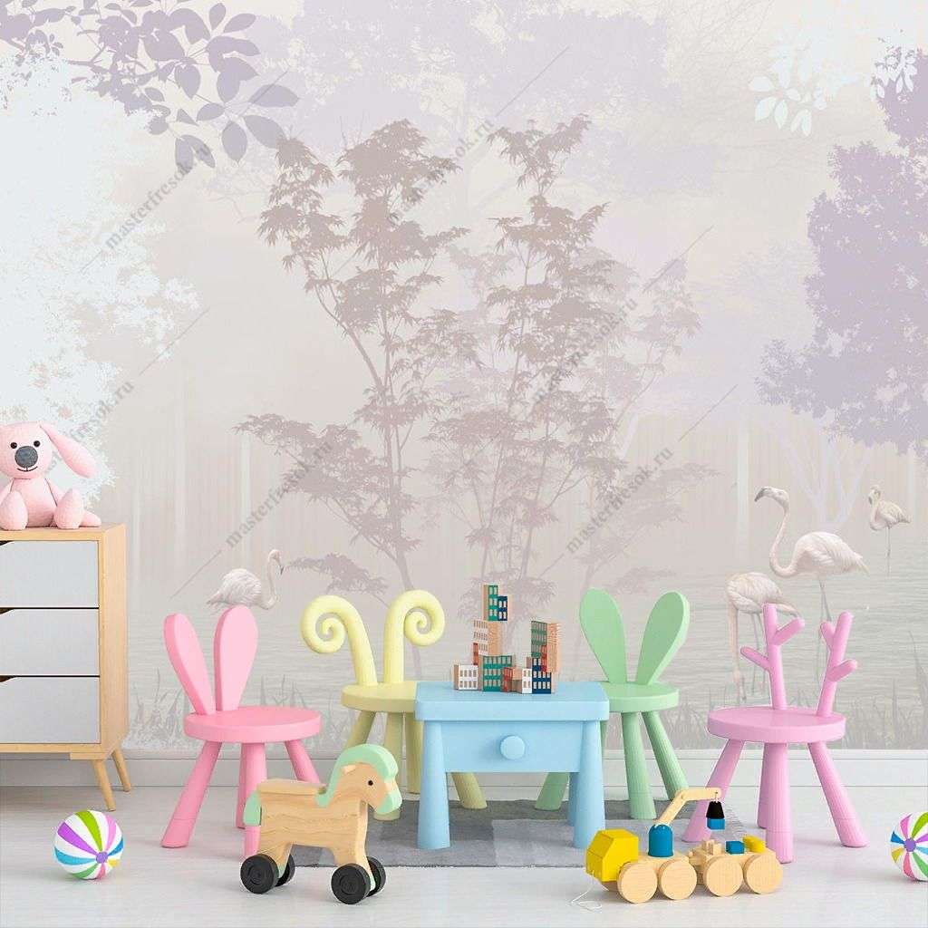 Фотообои в интерьере фламинго в розовом лесу  12-1479 фото