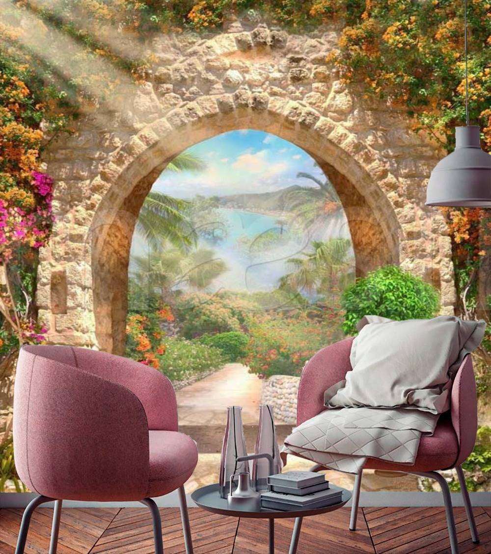 Фотообои в интерьере арка под яркими лучами солнца  6-014 фото