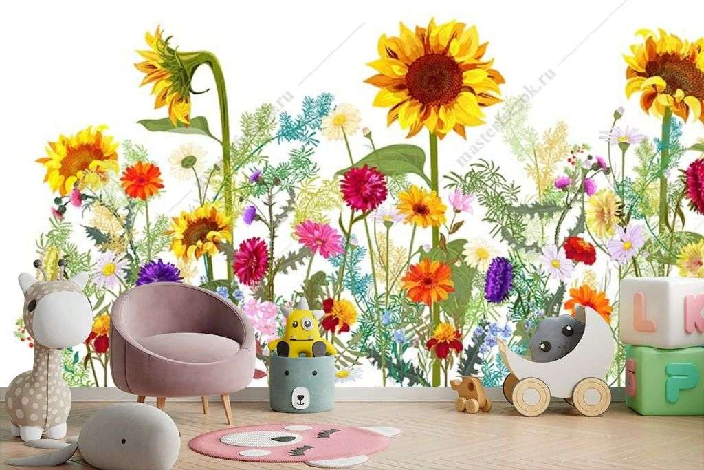 Фотообои в интерьере полевые цветы  9-1722 фото