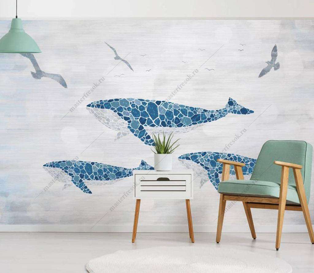 Фотообои в интерьере киты из мозайки  16-029 фото