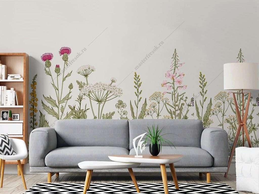 Фотообои в интерьере в кухню полевые цветы  9-1863 фото