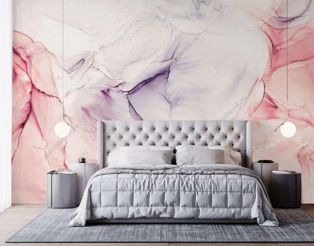 Фотообои в интерьере розово-пурпурный флюид  14-635 фото