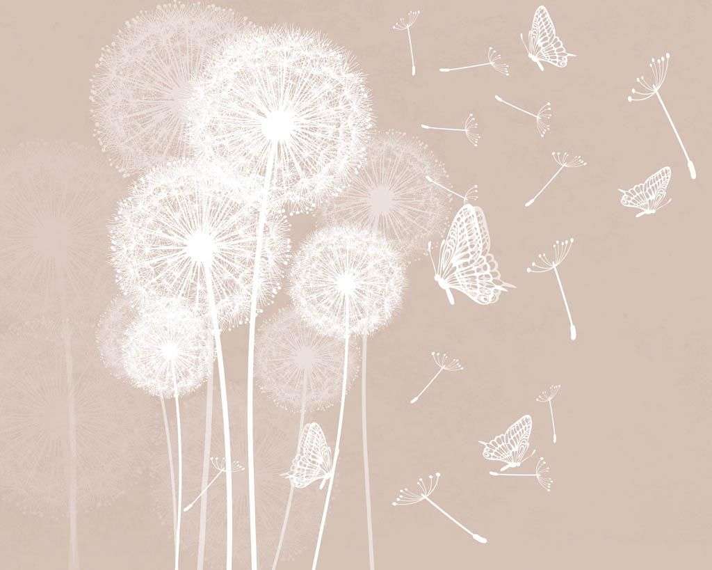 Фотообои в интерьере белые одуванчики  14-299 фото