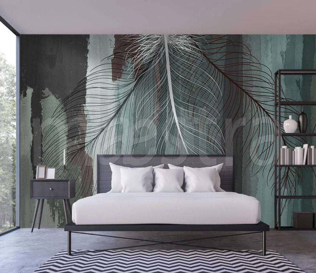 Фотообои в интерьере лофт перья  15-493 фото