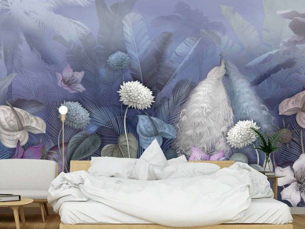 Фотообои в интерьере павлин в цветах  13-345 фото