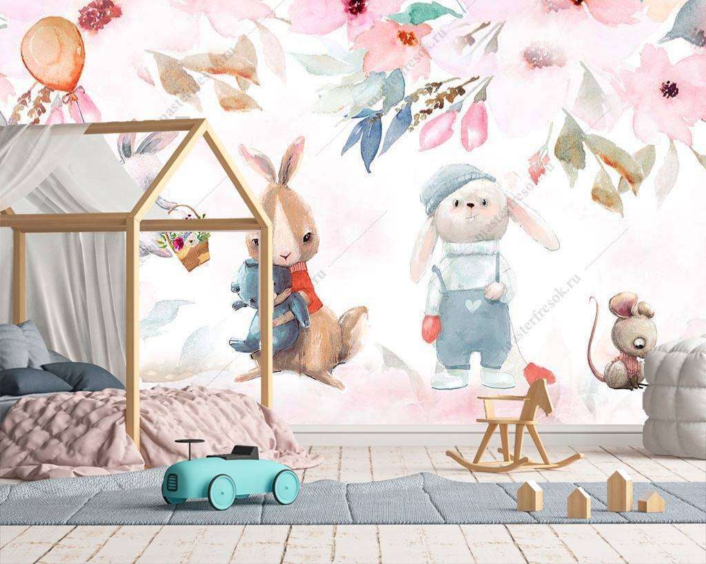 Фотообои в интерьере иллюстрация с животными  14-003 фото