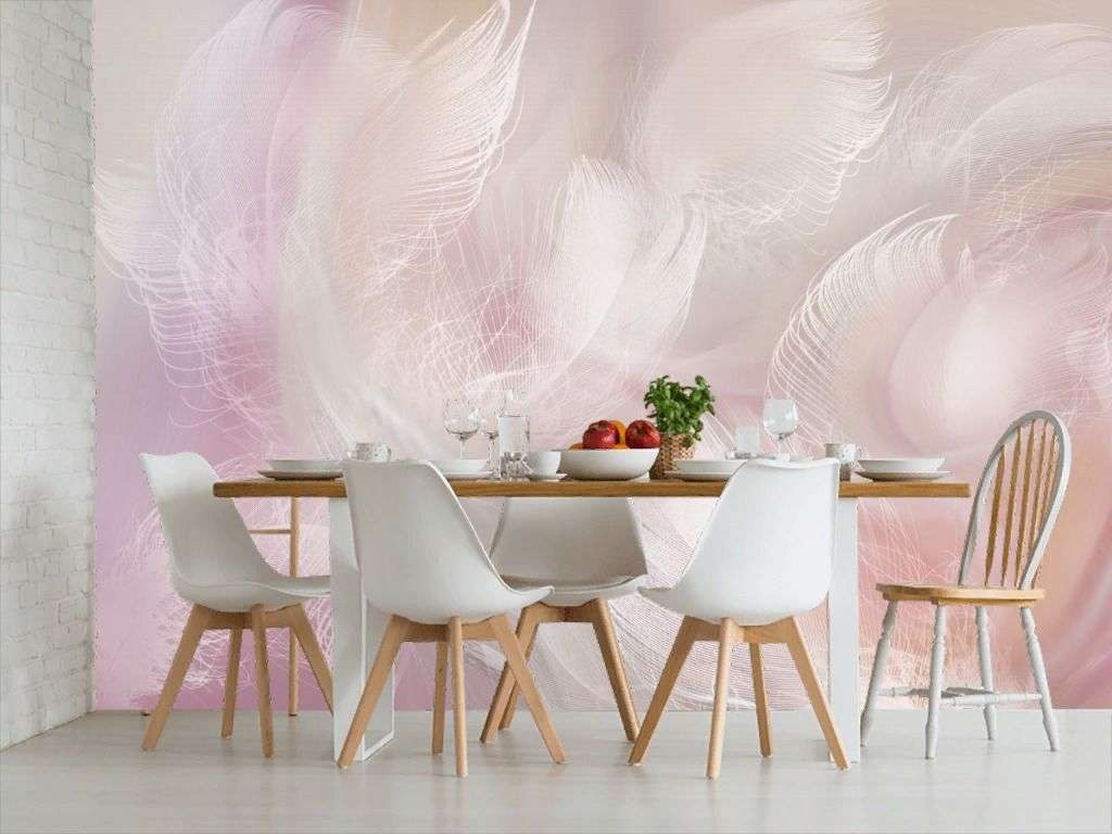 Фотообои в интерьере перья 3д  13-698 фото