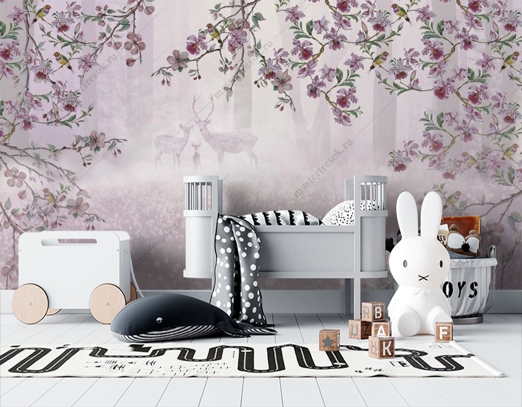 Фотообои Лес с цветущей сакурой  12-1465