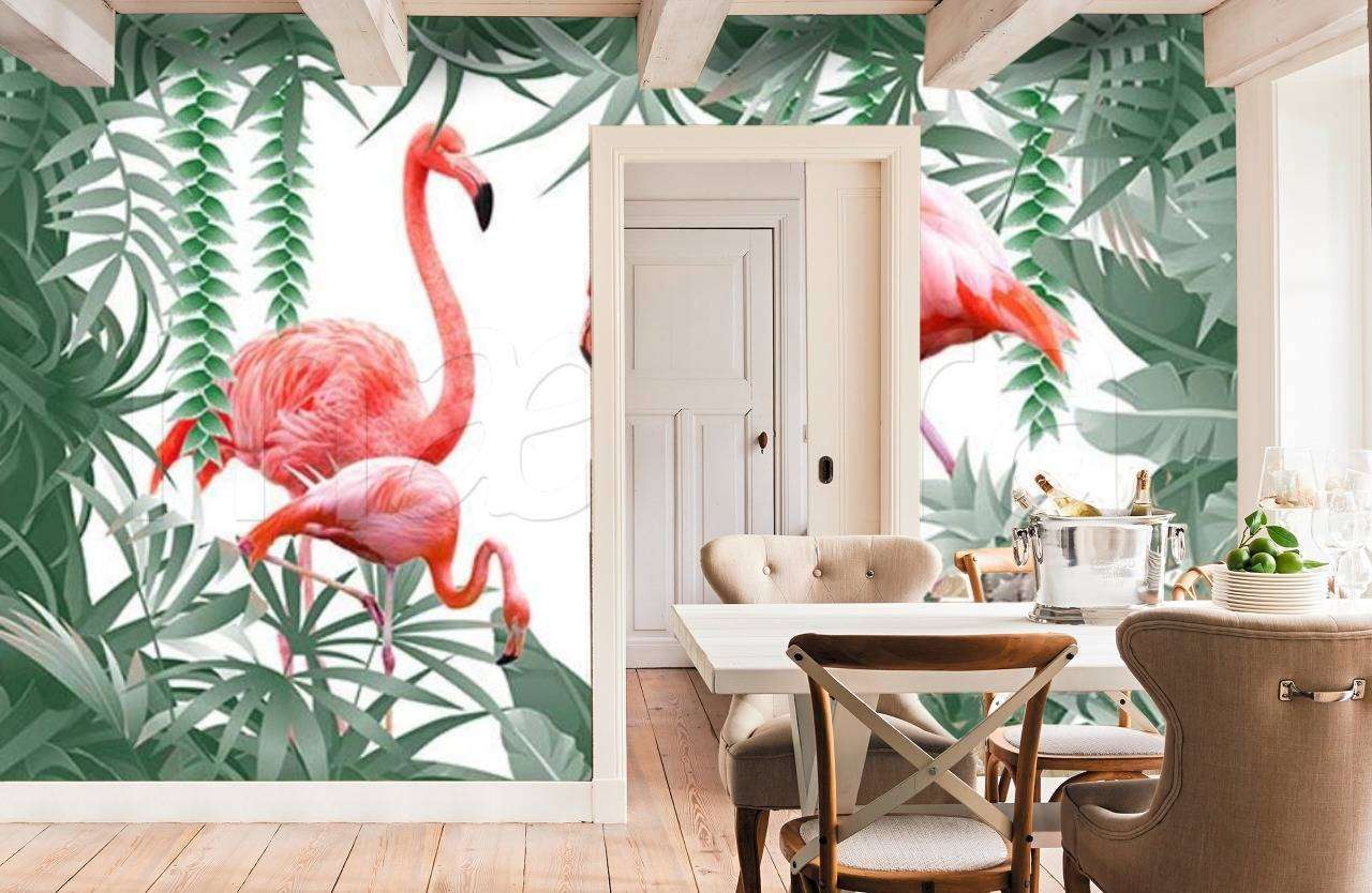 Фотообои Бесшовные обои на стену:  Фламинго в лесу. Артикул: 15-528  