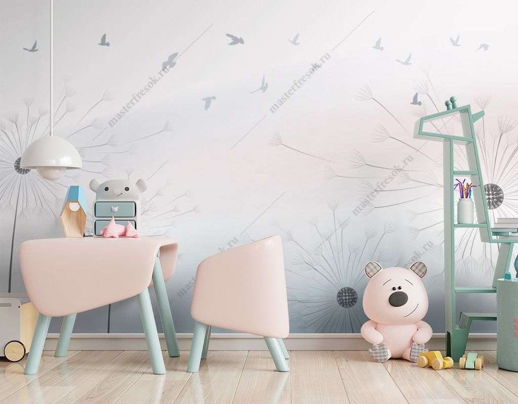 Фотообои в интерьере серые одуванчики  14-407 фото