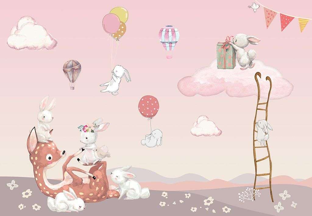Фотообои в интерьере олененок и зайчики  14-112 фото