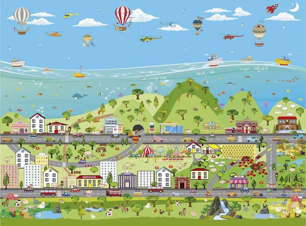 Фотообои в интерьере яркий городок в детскую  12-1199 фото