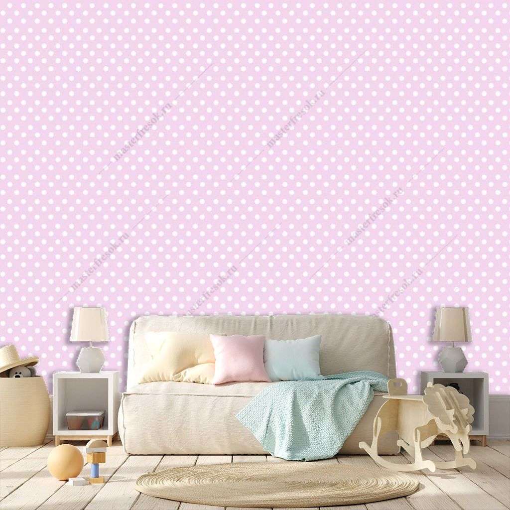 Фотообои в интерьере розовый фон в горошек  14-621 фото