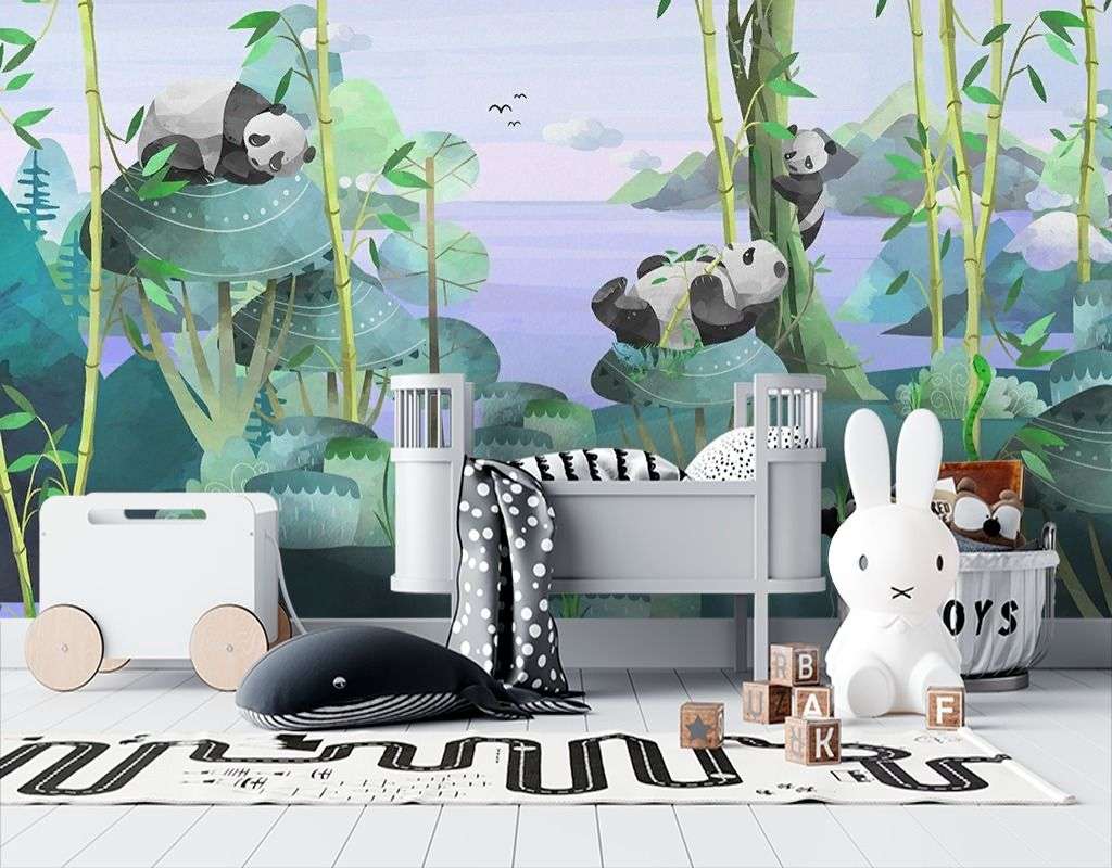 Фотообои в интерьере детские. панды в лесу   12-1614 фото