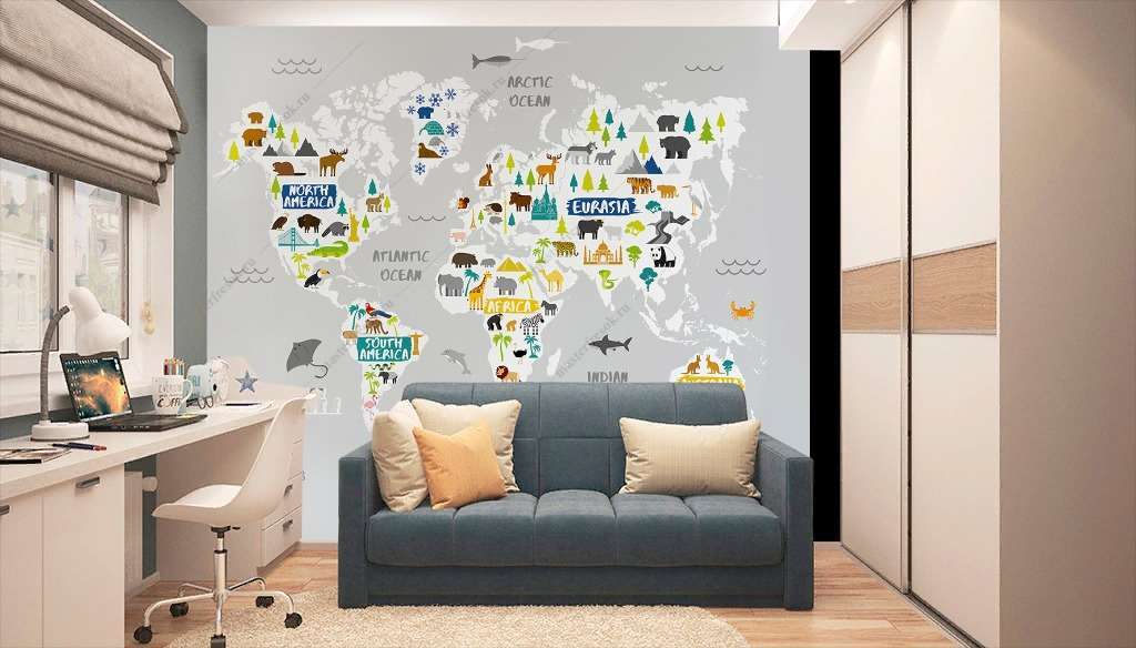 Фотообои Бесшовные обои на стену:  Карта на английском языке. Артикул: 12-1359  