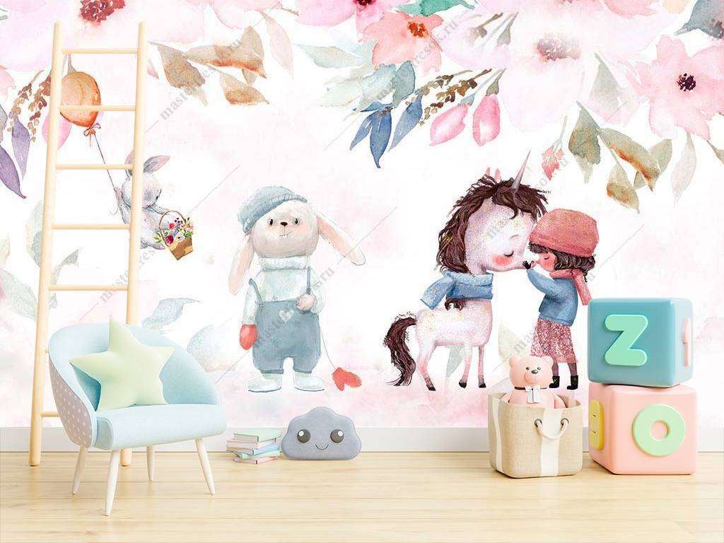 Фотообои в интерьере девочка и пони  14-002 фото