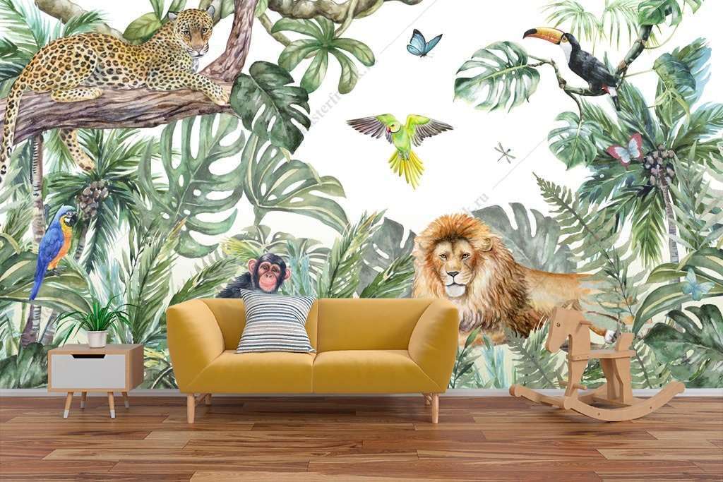 Фотообои Бесшовные обои на стену:  Животные в джунглях. Артикул: 14-266  