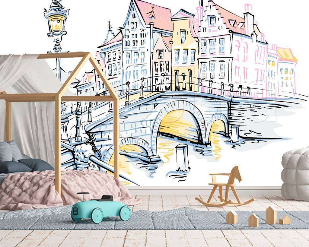 Фотообои в интерьере набережная графика  12-496 фото