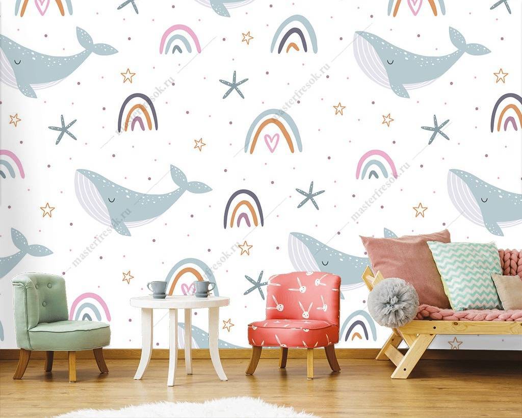 Фотообои Киты и радуги  12-740