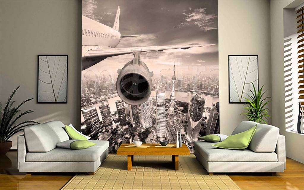 Фотообои Бесшовные обои на стену:  Самолет над городом. Артикул: 6-106  